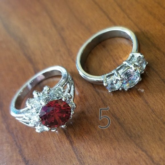 2- Size 5 Faux Rings Ruby - Diamond - Picture 1 of 2